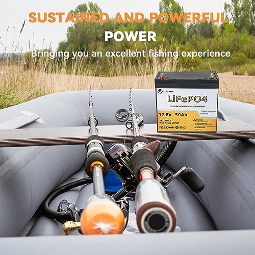 Image of 12V 50Ah LiFePO4 Lithium Trolling Motor Battery, 50A BMS, 10 Years Lifetime,5000+ Cycles Output Power 640W, Perfect for RV, Boat Marine Trolling Motor Camping