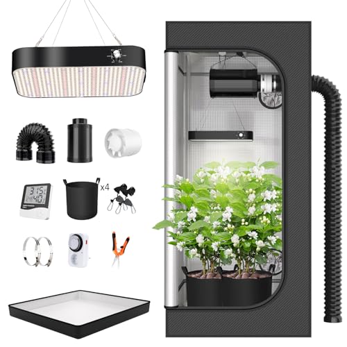 TOPRON Grow Box Kit Completo, 90x90x180cm Growbox, Set Completo di Tende da Coltivazione Idroponica 600D con Lampada LED a Spettro Completo Dimmerabile da 200W