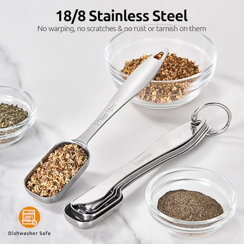 Image of U-Taste Narrow Square Measuring Spoons, Metal Measure Set of 8 with Leveler