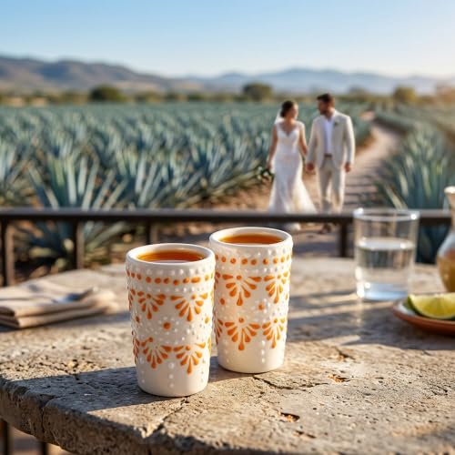 Image of Talavera Shot Glasses Set of 4 Authentic Mexican Tequila Shot Glasses - Hand-painted - 2 Oz (Cascada Agave Sunset)