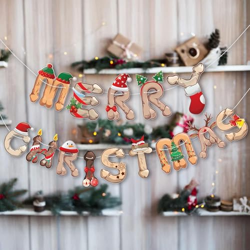 Image of Merry Christmas Banner- Naughty Xmas Party Decoration, Hilarious Holiday Banner, Raunchy Christmas Decor - Funny Christmas Party Bunting Decoration