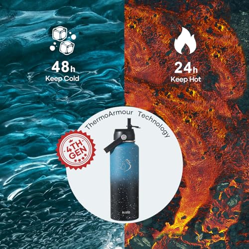 Image of BUZIO Triple Wall Vacuum Water Bottle with Dust-Proof Straw & Spout Lids