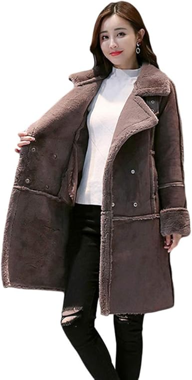 Women Winter Long Warm Coat with and Collar Suede Double Feast Clothing ...