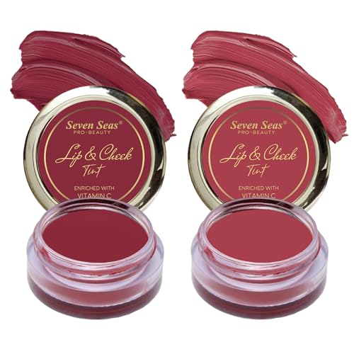 Image of Seven Seas Lips & Cheek Tint Combo Pack of 2 | Matte Natural Blush for Women | Lip Tint with Vitamin E | Nourishing Cheek Tint (Maroon, Hippie Pink)