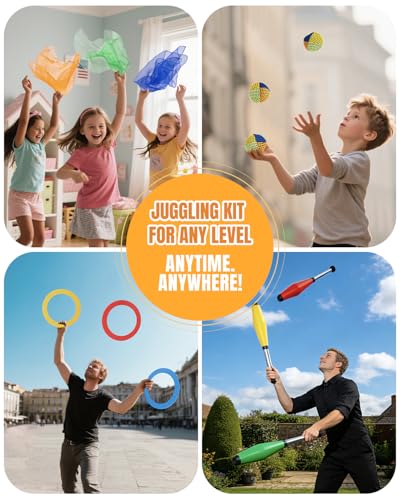 oazoxcx Juggling Kit for Beginners Complete Set –Juggling Balls, Scarves, Rings & Clubs – Learn to Juggle Balls at Home, School, or Circus Training - Thumbnail 5
