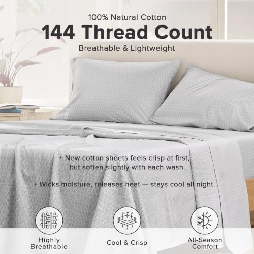 Image of Comfort Spaces 100% Cotton Percale Sheets King Size 4 Pcs, Diamond Grey