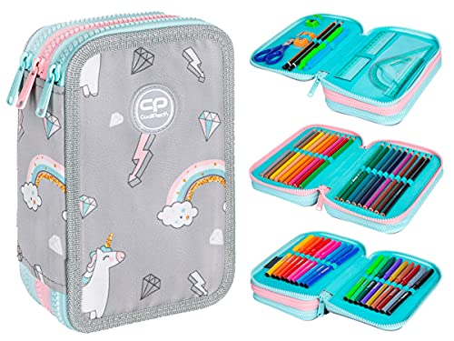 COOLPACK 3-Fach Federmappe – XXL, 44-teilig Gefüllt, 19,5x12,5x6,5 Cm, Dark Night, Für Schule & Büro