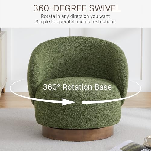 Image of KISLOT Swivel Accent Chair Round Barrel Armchair Upholstered Performance Fabric for Living Room Bedroom Waitingroom,2 Box,Moss Green-Boucle