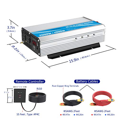 2000W 24V Modified Sine Wave Power Inverter DC 24 Volt to AC 110 120 Volt with Remote Control & LED Display and USB Port for RV Truck Boat