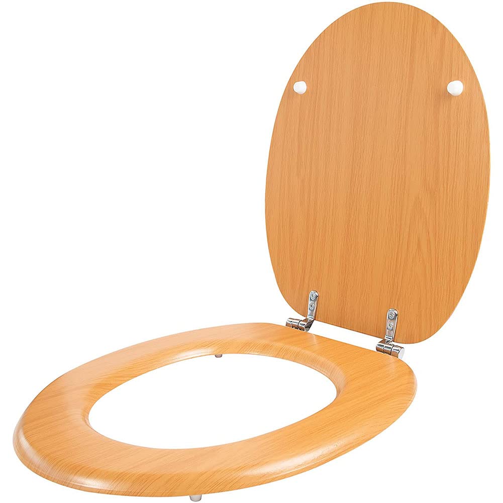 Anika Pine Effect 92439 Toilet Seat/Chrome Hinges/Easy Installation / 43Cm X 37.5Cm