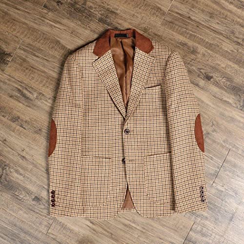 Premium Men Brown Houndstooth Plaid Tweed Blazer Prom Tuxedo Notch Lapel Check Grooms 3 Pieces Suit Jacket Pants Vest4