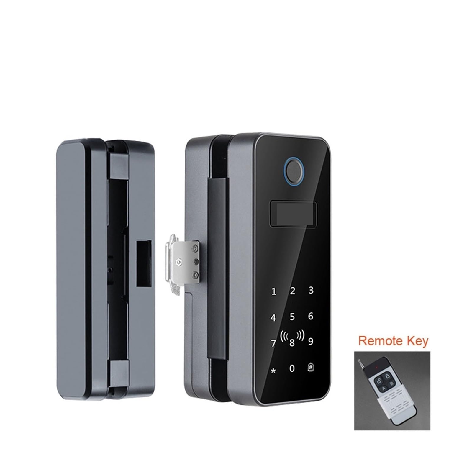 Inteligentny zamek, Elektroniczna Blokada Drzwi Szklanych Bluetooth Z Rozpoznawaniem Odcisków Palców, Inteligentna Aplikacja, Karta RFID, Biometryczne Odblokowanie Zamka(B12-remote control)