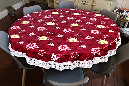 Image of The Furnishing Tree Round Shaped 6 Seater Table Cover WxL 72x72 inches with White Border lace