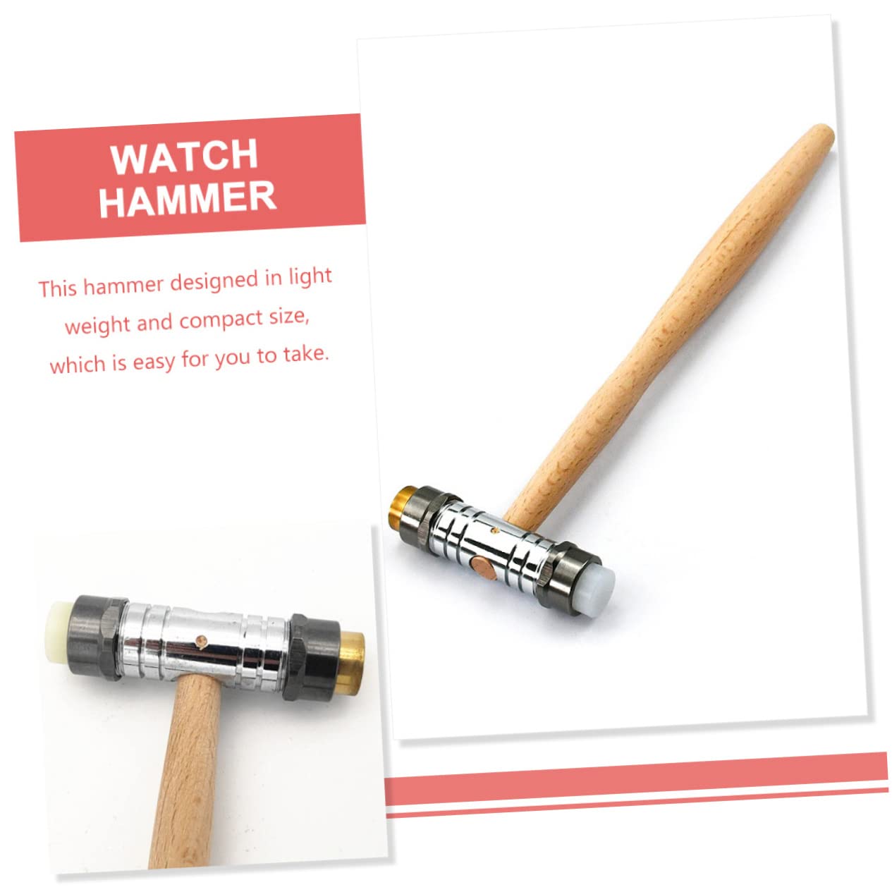 COSMEVIVI Wooden Handle Hammer Iron Mallet Detachable Head Hammer Hardware Household for Watch Repair