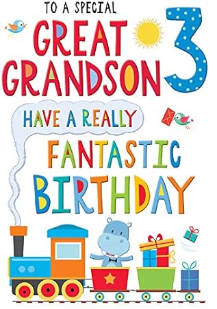 Happy Birthday Great Grandson Images Amazon.com: Juvenile Birthday Card Age 3 Great Grandson - 9 X 6 Inches -  Regal Publishing : Everything Else