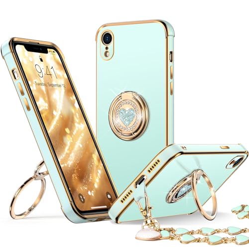 Coque iPhone XR antichoc béquille double anneau protection luxe