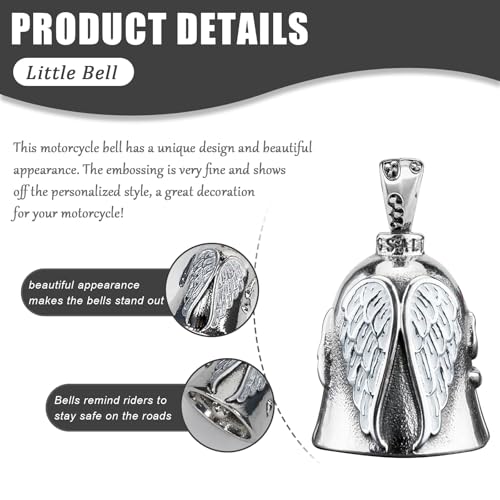 Image of STHIRA Guardian Angel Motorcycle Bell Handful Good Luck Bells & Keyring Drive Safe Pendant Accessories Lead-Free Pewter Bike Bell Good Luck Gift for Men Women