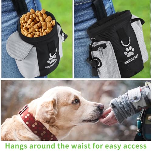 kissleaf Leckerlibeutel für Hunde - Leckerli-Trainingstasche mit integriertem Kotbeutelspender - Wasserabweisend, leicht und robust - Grey, 7.4*6.97*1.93 inch