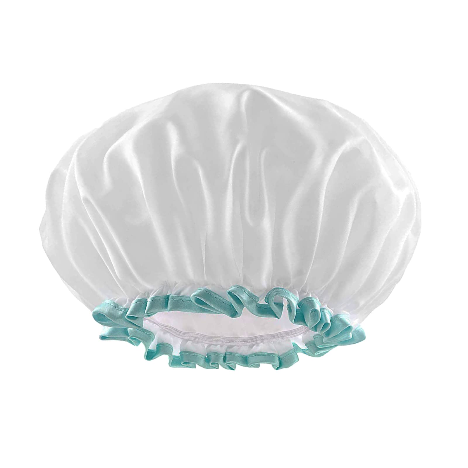 Shower Caps, Reusable Shower Bath Caps, Double Layer Waterproof Hair Caps, Elastic Band Bathing Shower Hair Caps, Bright Colors Lace Shower Cap (white blue)