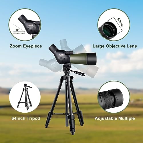 image for Nexiview 25-75x60 Spotting Scope with 64in Tripod, Carry Bag - Clear L