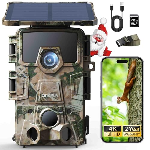 CEYOMUR 4K UHD Fototrappola Solare, Wifi 6 Fototrappola Notturna con 120° Rilevamento Batteria...
