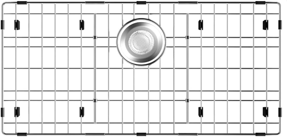 Sink Protector for Kitchen Sink,28-3/8 * 14-3/16 inch Sink Rack,Metal Sink Grate with Strainer,Stainless Steel Sink Grid for Bottom of Sink with Rear Drain Hole 28-3/8" X 14-3/16"