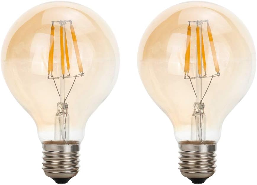 E27 Edison Screw Globe G80 LED Filament Bulb, 80MM Diameter, 6W Energy Saving, Equivalent to 60W Incandescent, Smoked Gold Glass, 2700K Warm White, 400LM, 360° Beam Angle, Not dimmable, Pack of 2