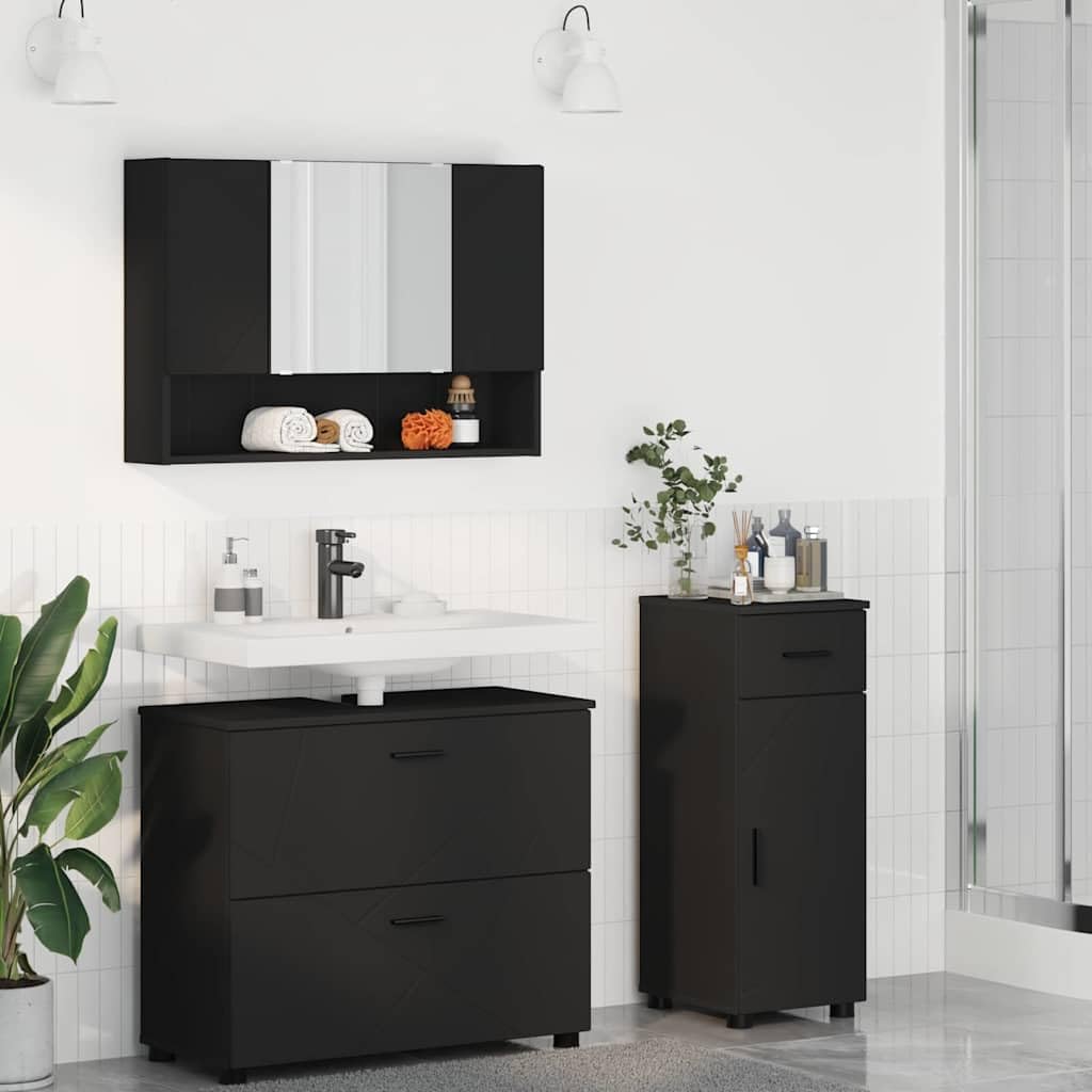 Conjuntos de muebles de baño negros: juego de 3 piezas de madera y metal