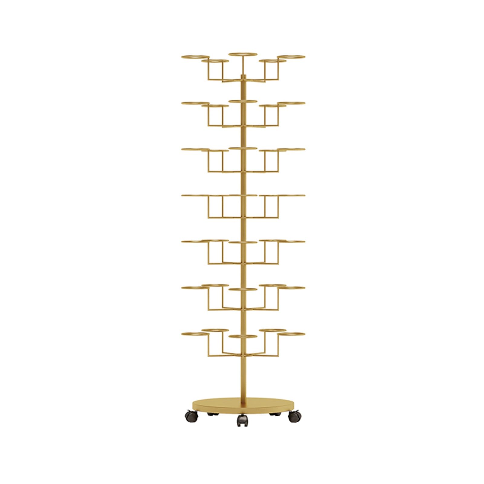 YNBSHGAA Rotating Hat Display Rack Stand - 7 Layers Freestanding Multi-Tier Retail Hat nizer for Hats, Wigs, Helmets - Large Floor Unit,Gold-7 layers 61x22in