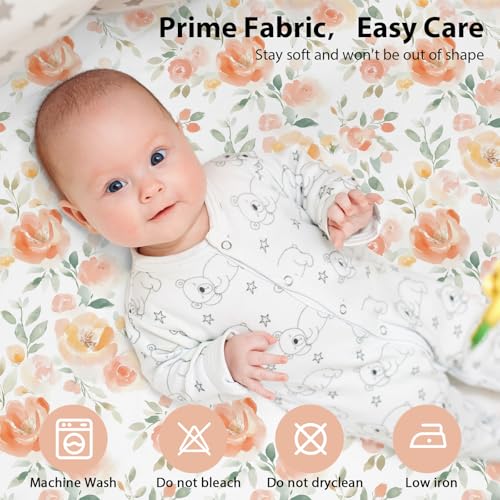Image of Baby Bedside Bassinet Sheets Fitted Girl, 33 inchx20 inch Compatible with Baby Delight Dream On Me & Most Rectangle Bedside Sleeper Bassinet Mattresses, Super Soft Microfiber Watercolor Flower