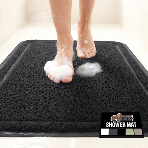 Image of GORILLA GRIP Exfoliating Bath and Shower Mat, Textured Backing, 30x16 Soft Loofah-Style Foot Scrubber for Outside or Inside Bathtub, Quick Dry Easy Drainage Tub Floor Mats, Bathroom Essentials, Black