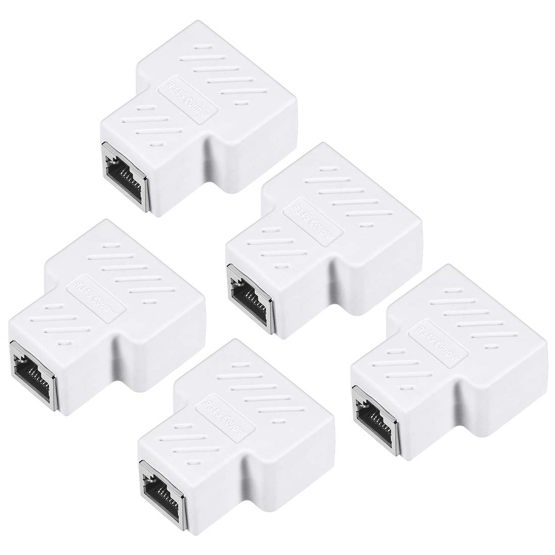 uxcell RJ45 Splitter Coupler Inline Connector 1 to 2 Splitter Cat7 Cat6 Cat5e Ethernet Cable Extender Adapter 37x44x21mm White 5Pcs