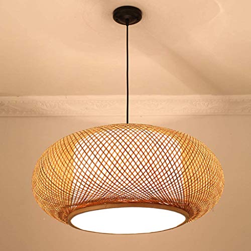 Retro Bambus Gewebte Lampe Handgewebter Pendelleuchte Hängeleuchten Höhenverstellbarer E27 Hängeleuchte Geeignet Für Teestube Wohnzimmer Arbeitszimmer Kronleuchter Nachtlicht,60cm Cover