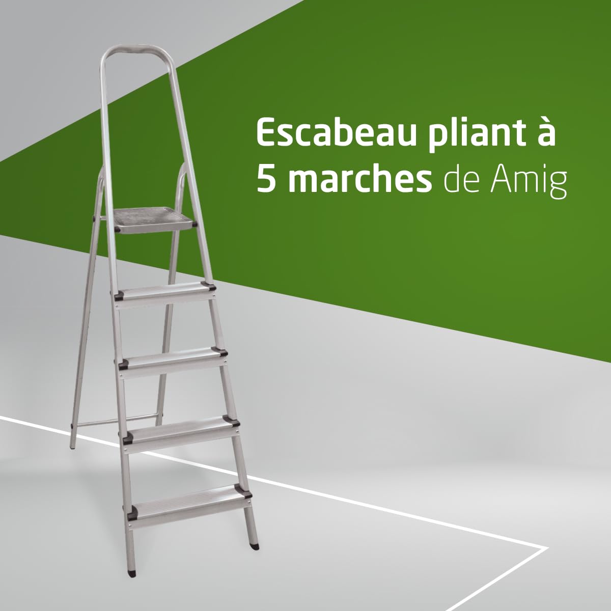 Amig - Amig - Échelle Pliable 5 marches de 8 cm de Largeur - Escabeau Antidérapant avec Poignée - Légère, Stable et Résistante - Parfaite pour Les Tâches Domestiques et l'Usage Professionnel