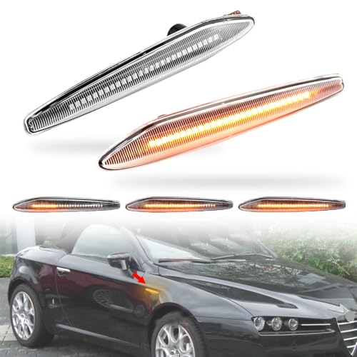 MKptopia 2pcs LED Dynamic Side Marker Lights Arrow Turn Signal Blinker Lamps Compatible with 159/159 Sport-wagon/B-oera/S-pider typ 939-Crystal white