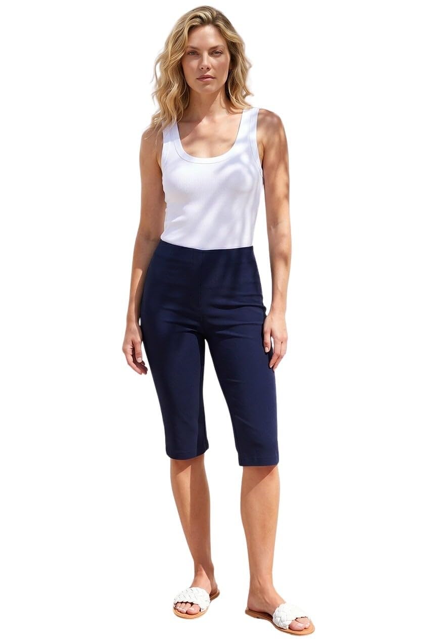 Roman Women's Navy Knee Length Stretch Shorts Size 22