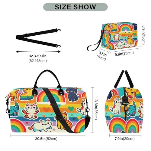 Cute Rainbow Cats Travel Duffel Bag, Shoulder Weekender Overnight Bags - Large Gym Bag with Wet Pocket3