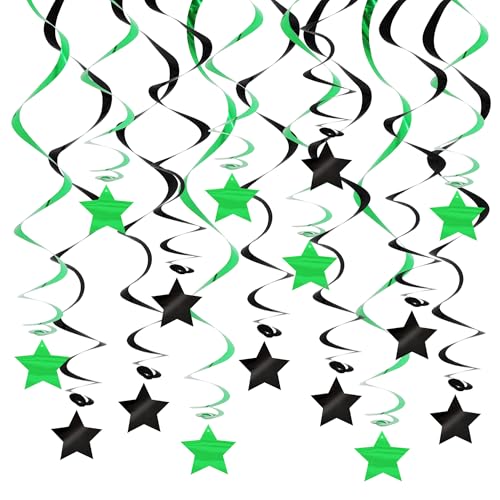 Image of BEISHIDA Green Black Silver Stars Hanging Swirls Graduation Hanging Ornament Decorations for Birthday Party Weeding Congrats Grade 2026 Graduation Decorations,Pack of 15