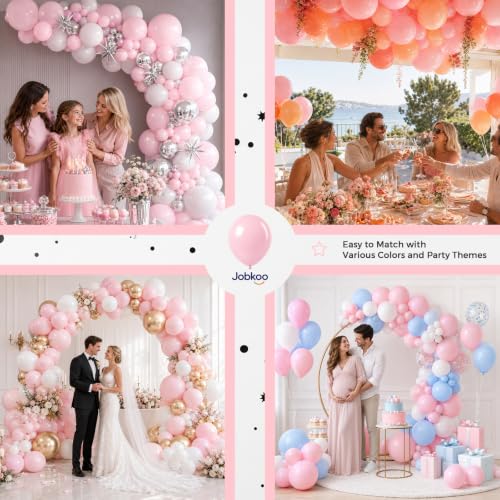Image of Jobkoo Pink Balloons, 12 Inch Pastel Baby Light Pale Pink Latex Balloon