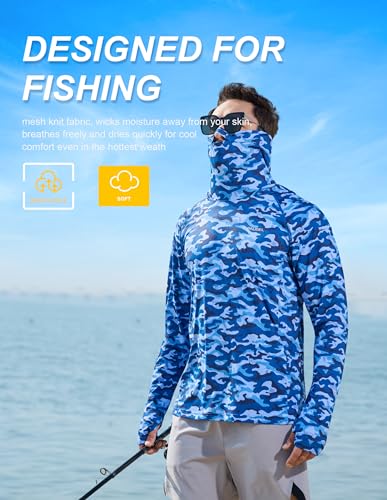 Men's Sun Protection Fishing Shirts UPF 50+ Lightweight Hoodie Long Sleeve UV SPF Hooded Shirts with Mask Rash Guard3