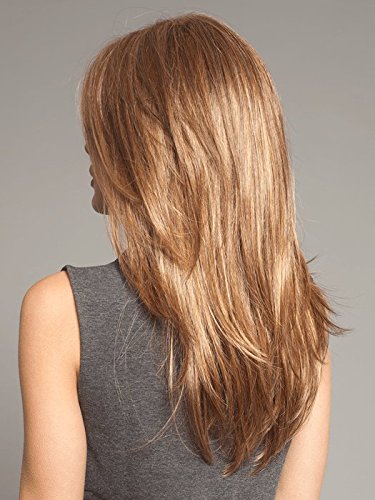 Simply Flawless Wig Color GL10-14 WALNUT - Gabor Wigs Petite Cap 11" Long Sleek Layered Templae Sheer Lace Front Monofilament Part Bundle with Comb, MaxWigs Hairloss Booklet