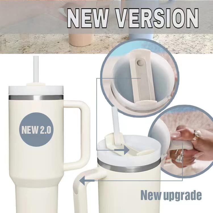 Image of 40 OZ Tumbler with Handle and Straw H2.0 FlowState Stainless Steel Vacuum Insulated Tumbler with Lid and Straw for Water, Iced Tea or Coffee, Smoothie and More?Rose Quartz?