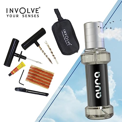 Image of INVOLVE 9 in 1 Universal Tubeless Tire Puncture Kit Emergency Flat Tire Repair Patch Kit Tool with(Storage Bag) & Element Aura Spray Air Freshener for Car, Bike, SUV, & Motorcycle Involve Accessories