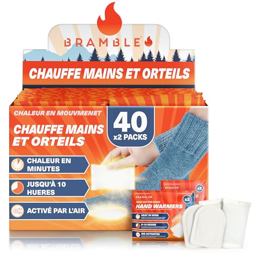Bramble - Pack de Chauffe-Mains et d'orteils (40 Paires, 80 au Total) - Chauffe-Mains et Chauffe-Orteils adhésifs jetables de Poche - Activés par l'air et...
