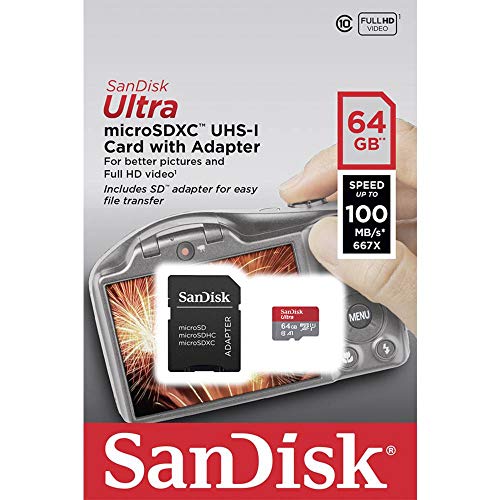 Image of SanDisk Ultra 64GB microSDXC Memory Card + SD Adapter with A1 App Performance up to 100MB /s, Class 10, U1