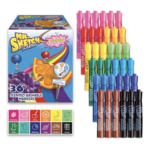 Mr. Sketch Scented Washable Markers, Chisel Tip Marker, Assorted Colors, 36 Count