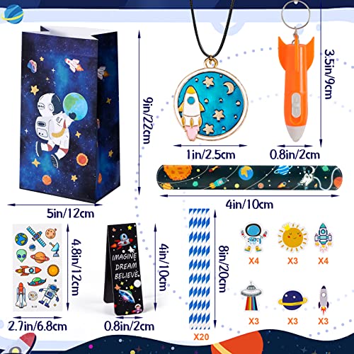 Tacobear 92 Pièces Cadeau Anniversaire Espace Porte-Clés Enfant Signet Marque Page Tatouage Slap Bracelet Collier Paille Articles de Fête Astronaute Fusée Sac Cadeau Pinata Anniversaire Garcon