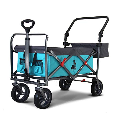 TOPWELL Carro de jardín con ruedas patentadas para todo terreno, carretilla de trabajo pesado plegable con ruedas delanteras giratorias de 360°, carrito de compras con freno de un pie, mango de empuje
