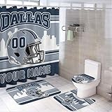 Bekerskpc Custom 4PCS Dallas City Shower Curtain Set Personalized Name and Number Shower Curtain Non-Slip Bath Rugs Toilet Mats Bathroom Decor for Men Women 72 Inch X 72 Inch