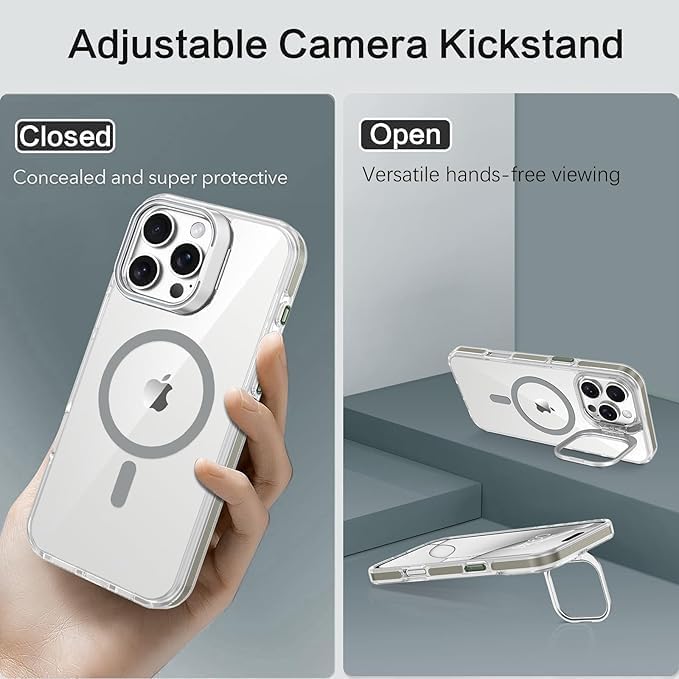 Image of VONZEE Classic Series iPhone 16 Pro Case Compatible with MagSafe Built-in Camera Stand Phone Cover Transparent Military-Grade Protective Drop Protection Non Yellowing Hard PC +TPU, Desert Titanium